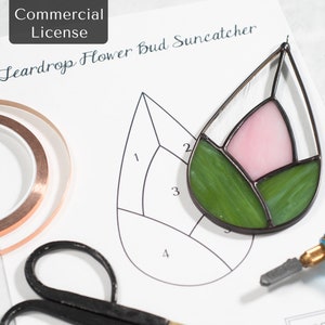 Instant Download Stained Glass Pattern- Flower Bud Suncatcher- Commercial License