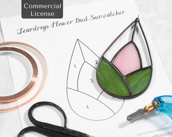 Instant Download Stained Glass Pattern- Flower Bud Suncatcher- Commercial License