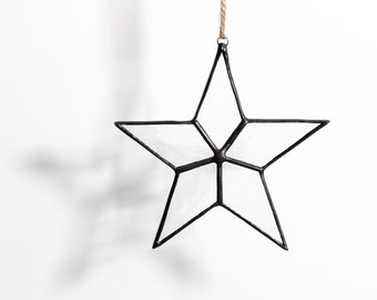 Stained Glass Star Ornament, Sun Catcher, Window Hanging, Wall Art, Clear