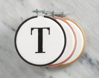 Personalized Single Initial Cross Stitch in Frame Hoop- Finished Completed Product