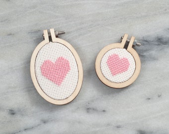 Single Mini Cross Stitch Heart Pendant- Finished Product