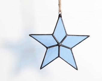 Stained Glass Star Ornament, Sun Catcher, Window Hanging, Wall Art, Blue