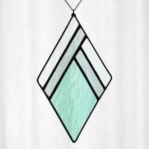 Stained Glass Suncatcher, Window Hanging, Wall Art, Geometric, Green