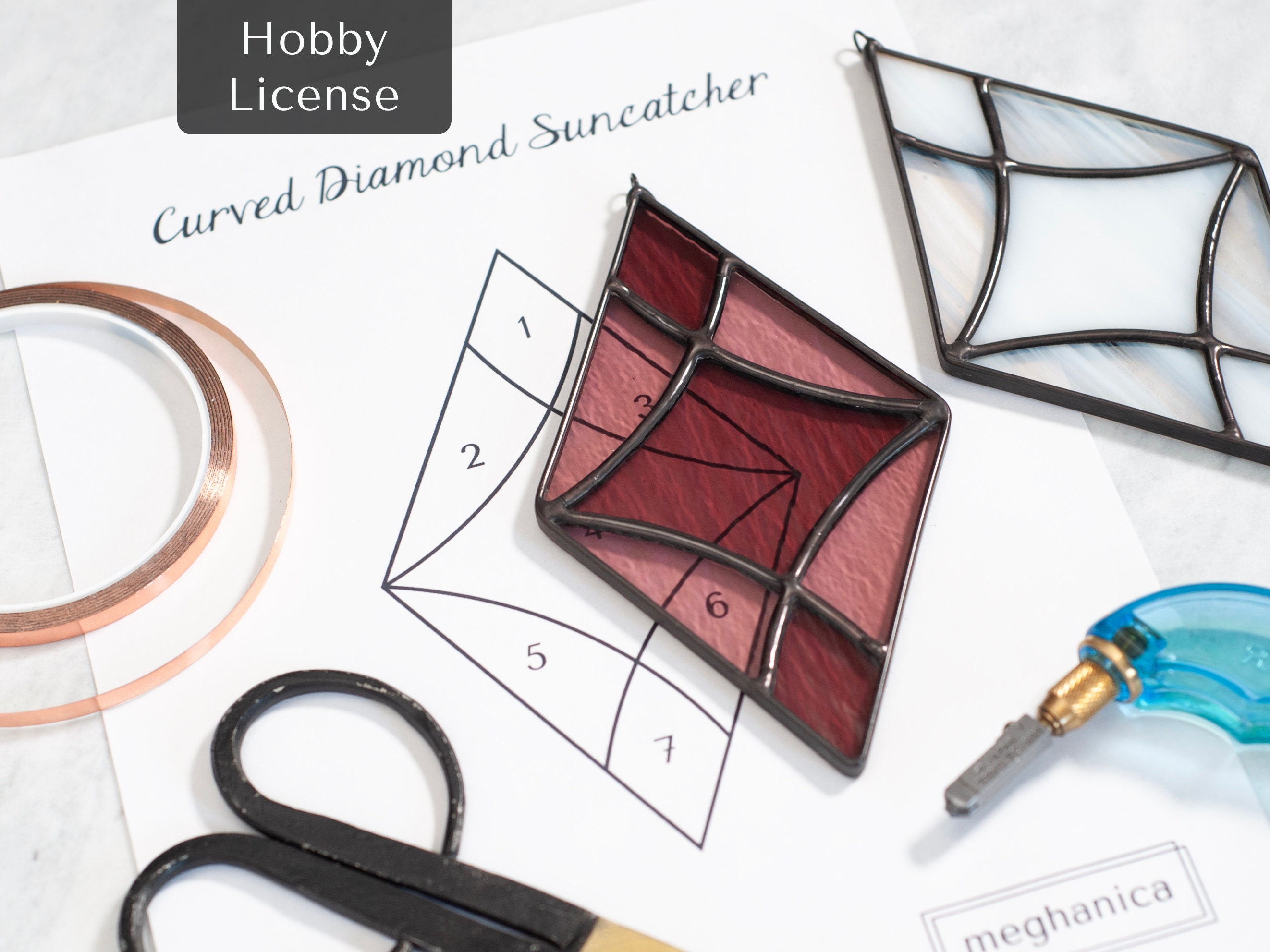 Instant Download Stained Glass Pattern- Curved Diamond Suncatcher- Hobby License