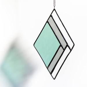 Stained Glass Suncatcher, Window Hanging, Wall Art, Geometric, Green