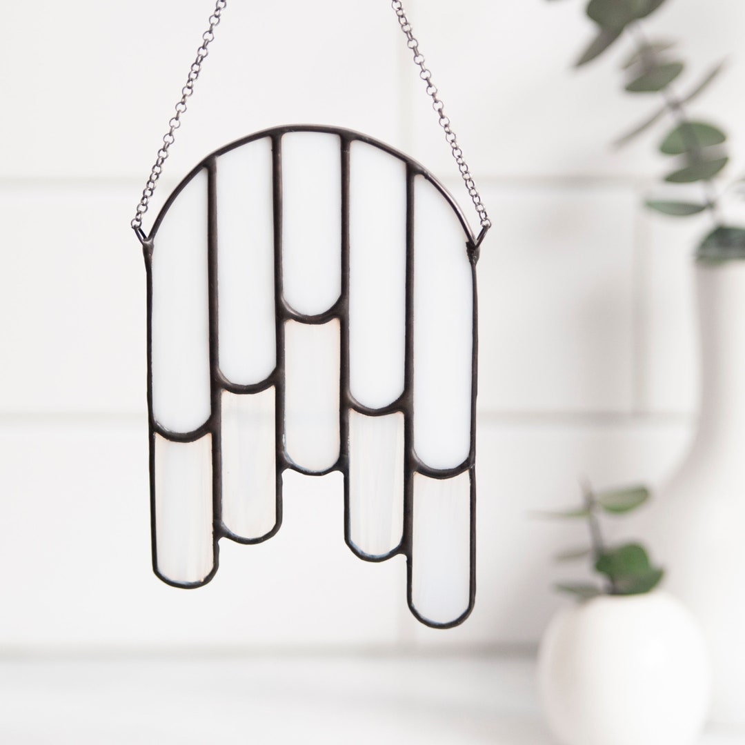 Stained Glass Suncatcher, Window Hanging, Wall Art, Modern, White - Etsy