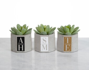 Single Monogrammed Concrete Mini Planter and Candle Holder- Customizable