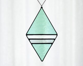 Stained Glass Suncatcher, Window Hanging, Wall Art, Geometric, Green