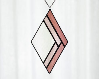 Stained Glass Suncatcher, Window Hanging, Wall Art, Geometric, Pink