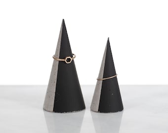 Concrete Ring Cone, Ring Tree, Painted Black Set of 2