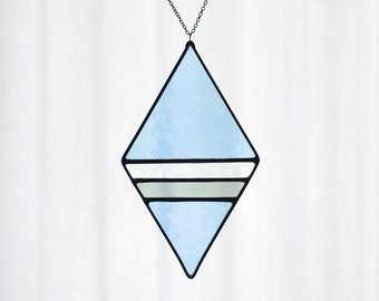 Stained Glass Suncatcher, Window Hanging, Wall Art, Geometric, Blue