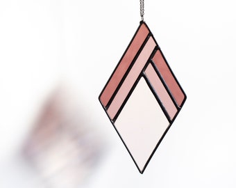 Stained Glass Suncatcher, Window Hanging, Wall Art, Geometric, Pink