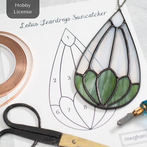 Instant Download Stained Glass Pattern- Lotus Flower Teardrop Suncatcher- Hobby License