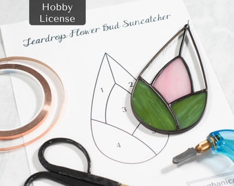 Instant Download Stained Glass Pattern- Flower Bud Suncatcher- Hobby License