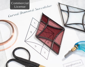 Instant Download Stained Glass Pattern- Curved Diamond Suncatcher- Commercial License