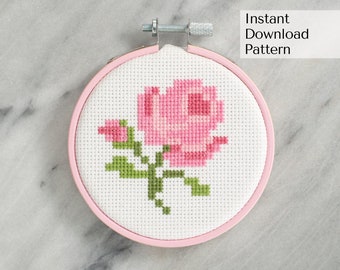 Instant Download Cross Stitch Pattern- Single Pink Rose