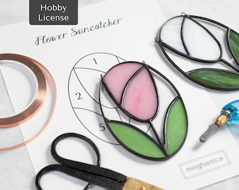 Instant Download Stained Glass Pattern- Flower Suncatcher- Hobby License