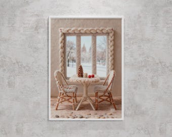 Cozy Knitted Window Scene Printable Wall Art, Neutral Home Decor, Instant Download