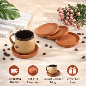 Handmade Terracotta Coaster Set | Rustic Clay Drink Coasters, Heat Resistant