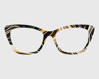 Adornos magnéticos para gafas con diseño de mármol a rayas negras y amarillas – Compatibles con monturas de gafas Pair