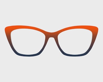 Magnetische briltoppers met oranje tot marineblauwe kleurverloop – compatibel met brilmonturen
