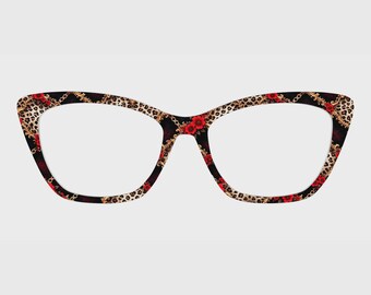 The Gold Baroque Leopard Red Flower Print Magnetic Glasses Toppers – Compatible with Pair's Frames