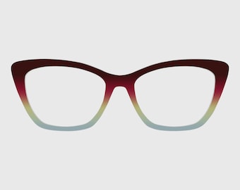 Magnetische briltoppers met kersen-tot-mint-gradiënt: compatibel met brilmonturen