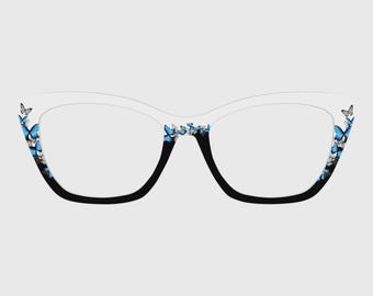 The Beautiful Blue Butterflies magnetische briltoppers – compatibel met brilmonturen