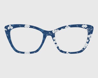 De marineblauwe magnetische briltoppers met bloemen - compatibel met brilmonturen