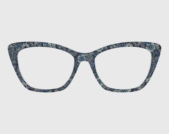 Magnetische briltoppers met blauwe metallic bloementextuur – compatibel met brilmonturen