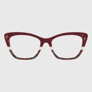 Magnetiska glasögondekorationer i rubinrött tartanmönster i spets – kompatibla med par glasögonbågar
