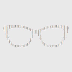 Puede incluir: Gafas de estilo ojo de gato con un patrón de rayas azules, naranjas y marrones. Las gafas tienen una forma clásica con un diseño moderno y colorido. La montura está compuesta por rayas verticales.