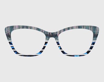 Magnetische briltoppers met blauwe maan-slangpatroon – compatibel met brilmonturen