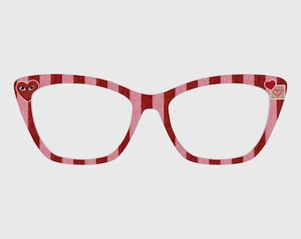 Magnetische briltoppers met rode strepen en hart: compatibel met brilmonturen