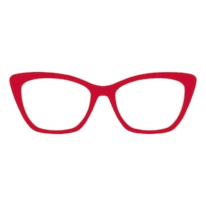 Puede incluir: Gafas rojas de estilo ojo de gato. Las monturas son de color rojo vivo y liso. Las lentes son transparentes y el diseño es clásico y elegante. Estas gafas son un accesorio de moda.