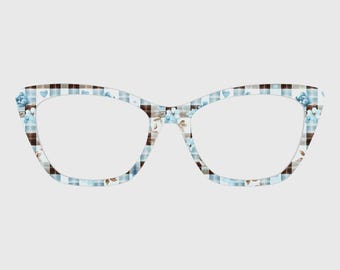 The Blue-Brown Watercolor Floral Plaid Magnetic Glasses Toppers – Compatible with Pair Eyewear Frames