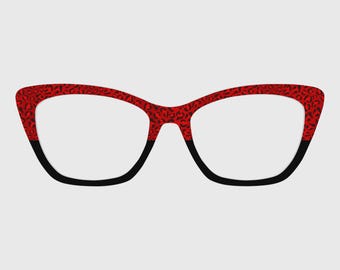 Adornos magnéticos divididos con estampado de leopardo rojo para gafas – Compatibles con monturas de gafas Pair