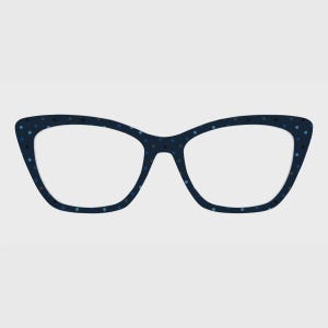 Ponteiras magnéticas para óculos com estampa de bolinhas azul-marinho – Compatíveis com armações de óculos.