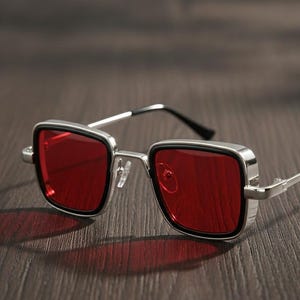 Lunettes de soleil rectangulaires rétro des années 90 avec monture en acier, lunettes de soleil unisexes