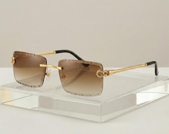 Rimless Cutaway square sunglasses with Gradient Lens|| UV400