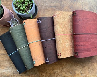Custom A5 Cork Traveler's Notebook, Personalized Refillable Vegan Journal Cover