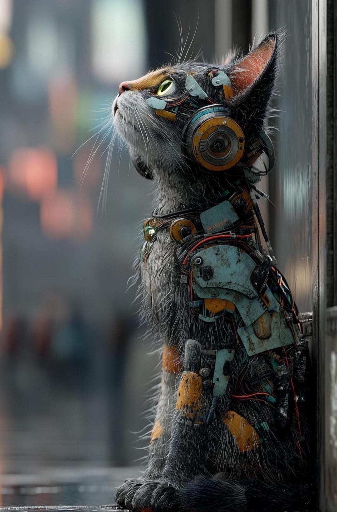 Cyberpunk Cat Illustration Satin Poster | Futuristic City Neon Art ...