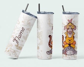 Personalized Disney Winnie The Pooh Tumbler, Pooh Bear Birthday Water Bottle, Piglet Tigger Eeyore Gift Mug, Pooh Bear tumbler