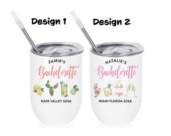 Bicchiere da vino personalizzato per damigelle d'onore, bicchiere da vino Girls Trip, bicchieri da damigella d'onore The Bach Club, bicchieri da damigella d'onore abbinati