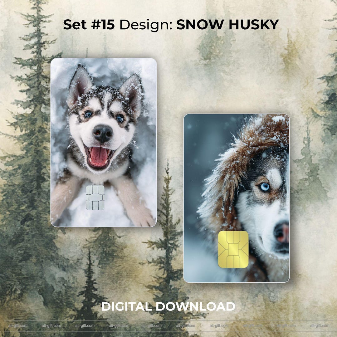 Snow Husky Credit Card Skin Template PDF Print Cut Debit Sticker Wrap ...