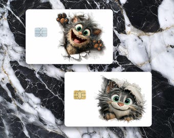 Credit Card Skin Printable Template, Debit Card Sticker, Kawaii Kitten, Chip Cutout, Instant Download