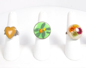 You Pick! 1960s Yellow Green Costume Ring Lucite Ceramic Glass Ring Adjustable