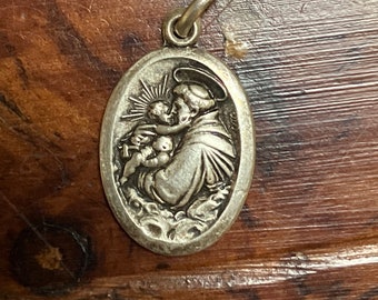 Vintage St. Francis of Assisi Oval Pewter Medal Italy Patron Saint Animals