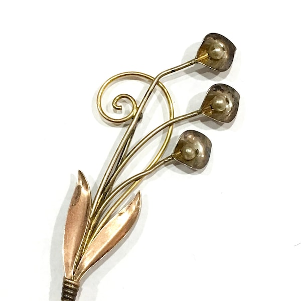 Années 1940 Van Dell Sterling Silver Or Rempli Calla Lily Pearl Pin Brooch vintage