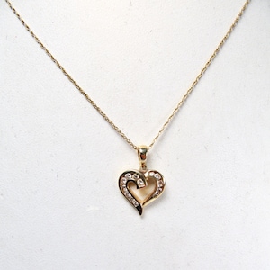 Vintage Diamond 14K Yellow Gold Open Heart Pendant Necklace 3.1g 20&quot; Chain Italy
